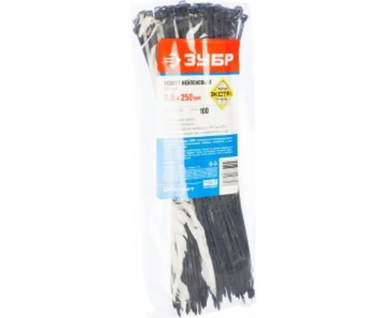 Нейлоновые хомуты Зубр черные, 3.6x250 мм, 100 шт. 309030-36-250 – изображение 2