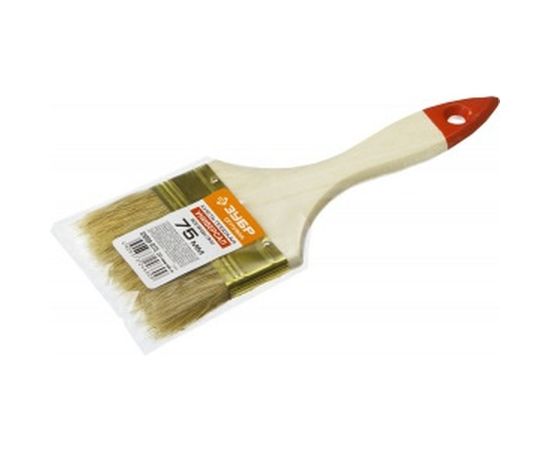 Плоская кисть, светлая щетина, деревянная ручка, 75мм Зубр УНИВЕРСАЛ-ОПТИМА 01099-075_z01 – изображение 2