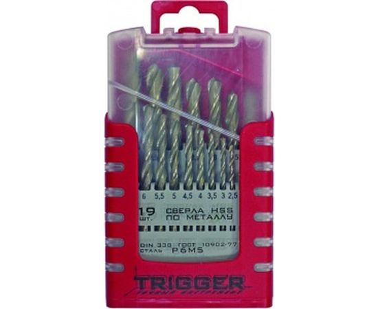 Набор сверл по металлу (19 шт; 1-10 мм; P6M5) ТРИГГЕР 74343 тов-155653 