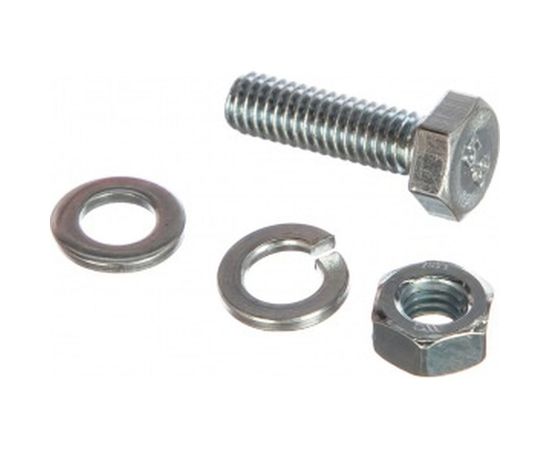 Болт с шестигранной головкой в комплекте с гайкой, шайбой, шайбой пружинной, ЗУБР, МАСТЕР, 303436-06-020 