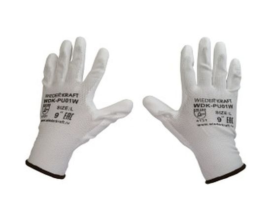 Белые лёгкие бесшовные защитные перчатки эргономичной формы из нейлона WIEDERKRAFT WDK-PU01W / XL 