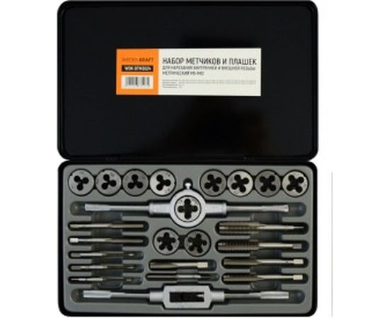 Набор метчиков и плашек М5-М12 WIEDERKRAFT 24 предмета, метрическая резьба WDK-DTM3024 – изображение 3