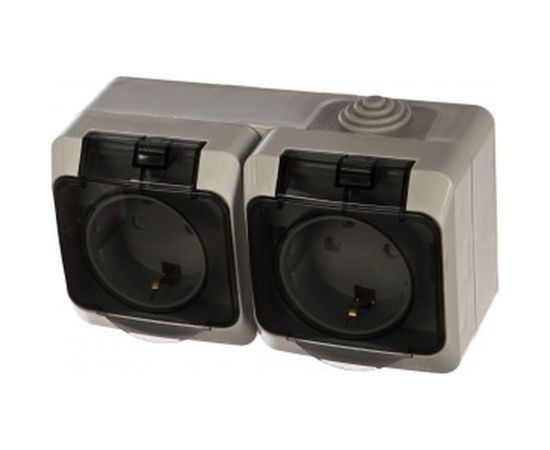 Блок Schneider Electric ОП Этюд IP44 сер. 2-м розетка с заземл. защ. шторки SchE PA16-244C 