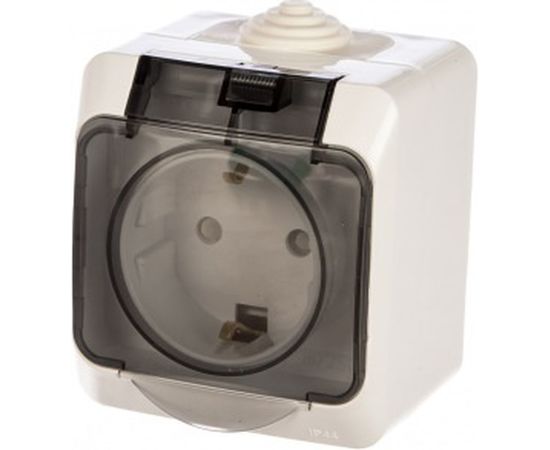 Розетка Schneider Electric 1-м ОП Этюд 16А с защитной крышкой, защитные шторки, с заземлением, IP44, белая PA16-044B 