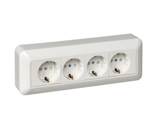Четырехместная розетка Schneider Electric ОП Прима 16А 250В с заземлением, защ. шторка, белая опт. упак RA16-411M-B 