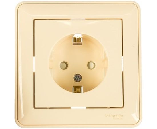 Розетка с заземлением, с защитными шторками и с рамкой, слоновая кость WESSEN 59 Schneider ELectric RS16-152-28 