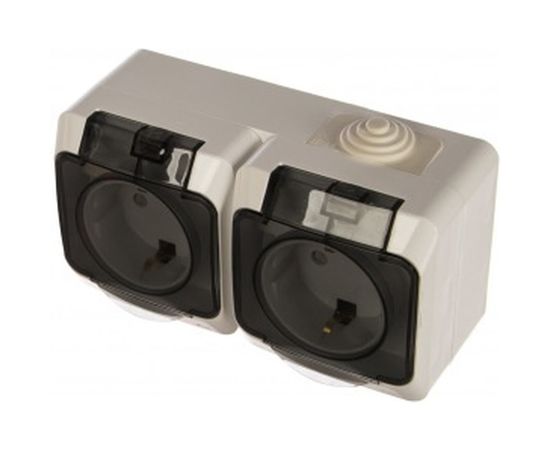 Блок Schneider Electric ОП Этюд IP44 белая, 2-местая розетка с заземлением, защитные шторки SchE PA16-244B 