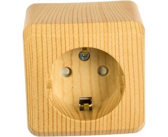 Розетка Schneider Electric 1-м ОП Этюд Дача 16А с заземлением, защитные шторки сосна SchE PA16-004D 