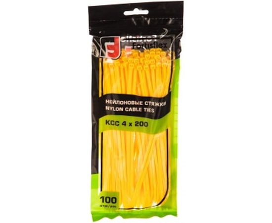 Нейлоновые стяжки FORTISFLEX КСС 4х200 желтый 100 штук 49431 