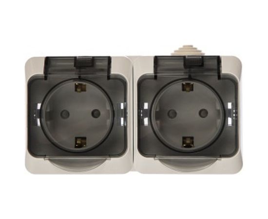 Блок Schneider Electric ОП Этюд IP44 белая, 2-местая розетка с заземлением, защитные шторки SchE PA16-244B – изображение 2