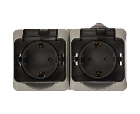 Блок Schneider Electric ОП Этюд IP44 сер. 2-м розетка с заземл. защ. шторки SchE PA16-244C – изображение 2