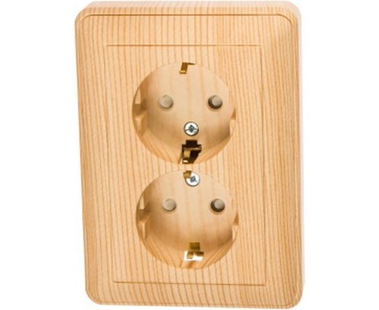 Двухместная розетка Schneider Electric WESSEN 59 Сосна с/з с защитными шторками в сборе с рамкой RS16-255-78 