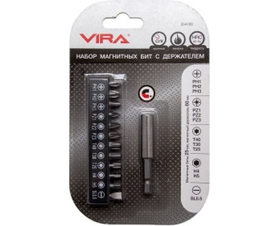 Набор бит 12 шт с магнитным держателем VIRA 554100 