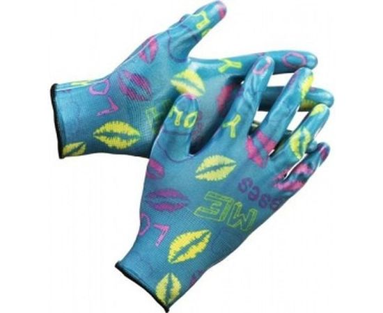 Садовые перчатки с прозрачным нитриловым покрытием Grinda синие, р. S-M 11296-S 