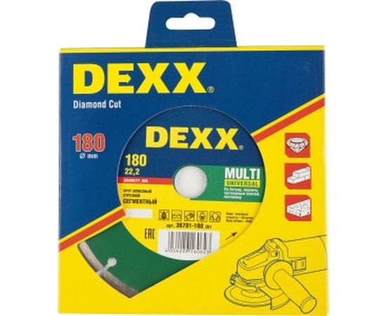 Круг отрезной алмазный универсальный сегментный (180x7x22.2 мм) для УШМ DEXX 36701-180_z*01 