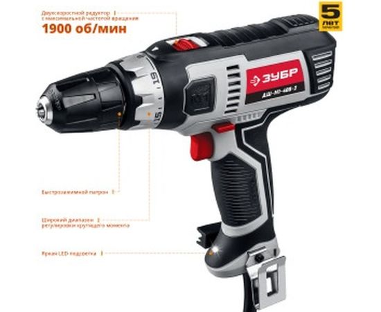 Сетевая дрель-шуруповерт ЗУБР ДШ-М1-400-2 – изображение 2