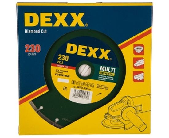 Круг алмазный отрезной универсальный сегментный (230x7x22.2 мм) для УШМ DEXX 36701-230_z01 – изображение 3