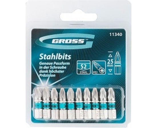 Набор бит (сталь S2; PZ 2х25 мм; 10 шт.) GROSS 11340 – изображение 2