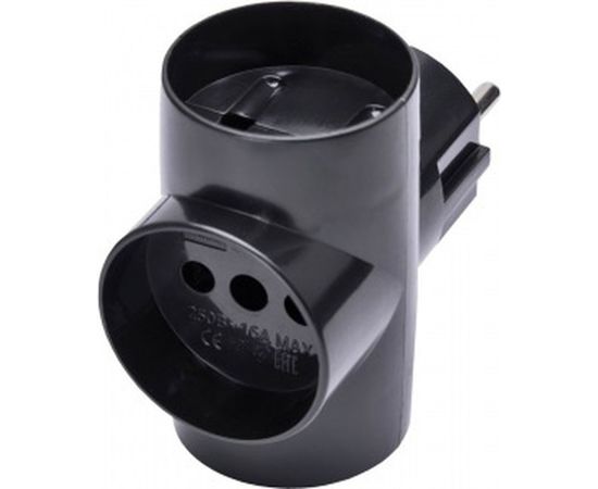 Сетевой разветвитель STEKKER с заземлением 250В, 10A, IP20, черный, ADP10-15-20 39001 