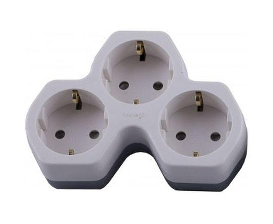 Сетевой разветвитель на три выхода STEKKER с заземляющим контактом, 250V, 16A, белый/серый 32871 