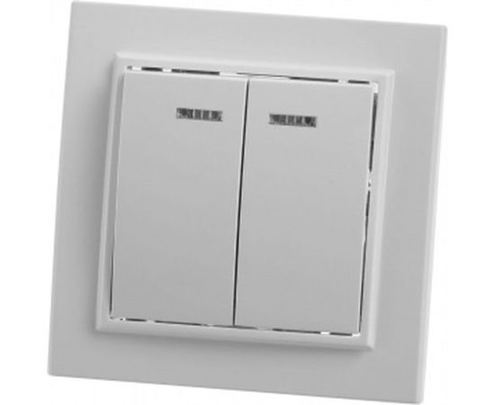 Выключатель STEKKER 2-клавишный с индикатором, 220V, 10А, серия Эрна, белый, PSW10-9002-01 39042 