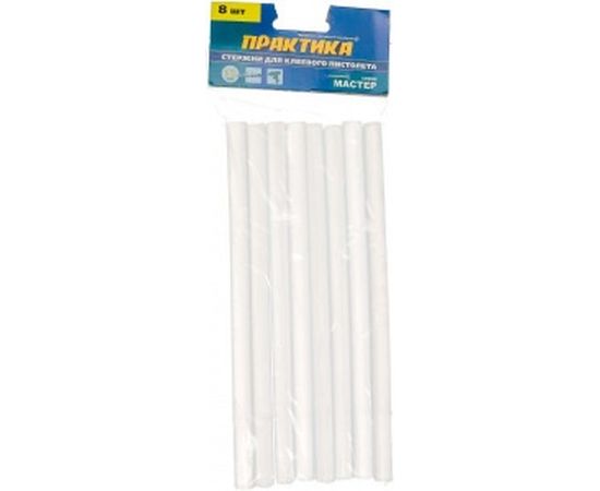 Клей белый, прозрачный (8 шт; 11х200 мм) для клеевого пистолета ПРАКТИКА 641-596 