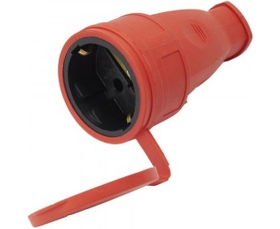 Переносная одноместная розетка STEKKER с/з с крышкой каучук 230В 16А IP44 красный RST16-21-44 39195 