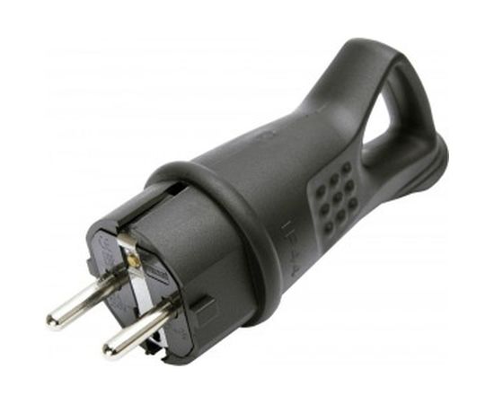 Угловая вилка STEKKER с заземляющим контактом, каучук 250В,16A, IP44, черная, RPG16-30-442 NEW 32843 