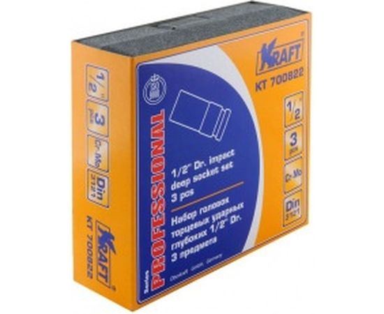 Набор головок торцевых ударных удлиненных (3 шт; 1/2" Dr; 17-21 мм) KRAFT KT 700822 – изображение 2