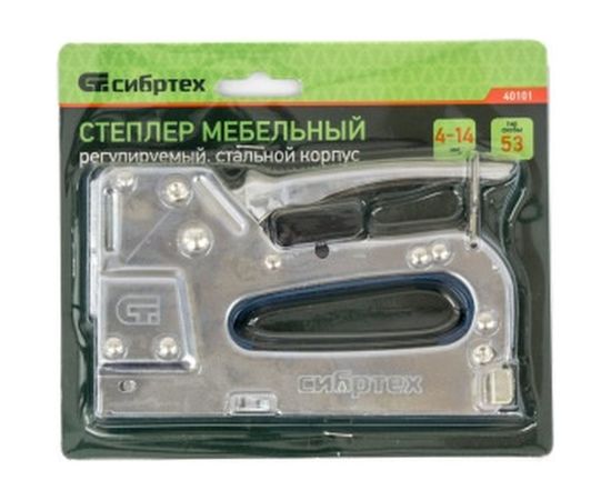 Мебельный металлический регулируемый степлер, тип скобы 53, 4-14мм СИБРТЕХ 40101 – изображение 2