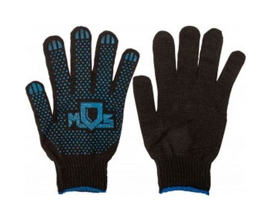 Вязаные утепленные перчатки РОС черные, х/б с ПВХ 12497 