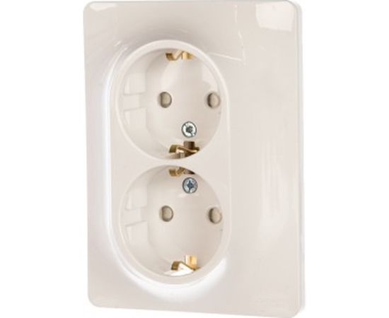 Двухместная розетка Schneider Electric СП Glossa защ. шторки, с заземлением, в сборе белая GSL000126 