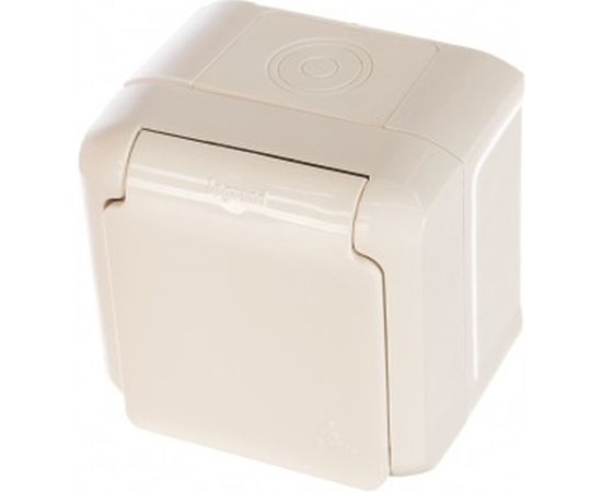 Розетка Legrand 1-м ОП Quteo 16А с защитной крышкой, защитные шторки, с заземлением IP44 белая Leg 782321 255250 