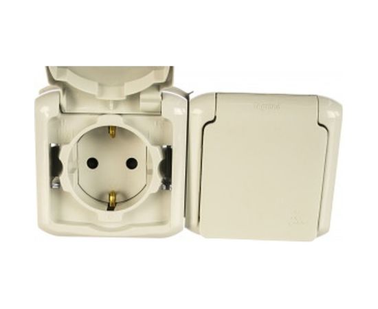 Розетка Legrand 2-м ОП Quteo 16А с защитной крышкой, защитные шторки, с заземлением IP44 серая Leg 782353 255253 