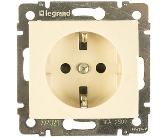 Одноместная розетка с заземлением и с защитными шторками, крем Legrand Valena 774321 