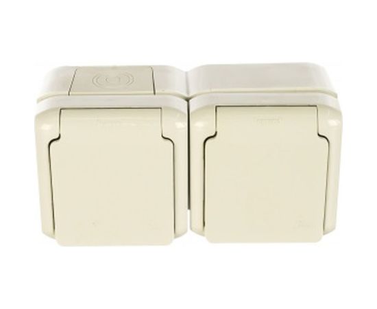 Розетка Legrand 2-м ОП Quteo 16А с защитной крышкой, защитные шторки, с заземлением IP44 серая Leg 782353 255253 – изображение 2