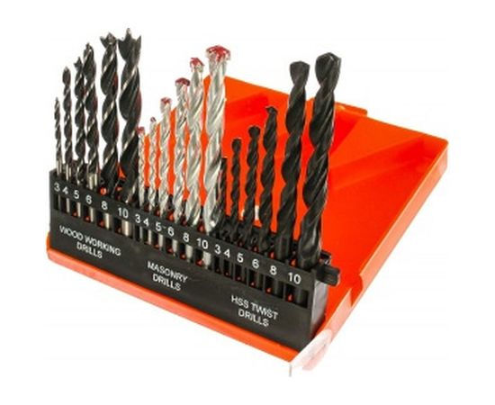 Набор сверл Sparta по бетону металлу дереву 3-4-5-6-8-10 мм 18 шт. пластиковый бокс цилиндрический хвостовик 725305 