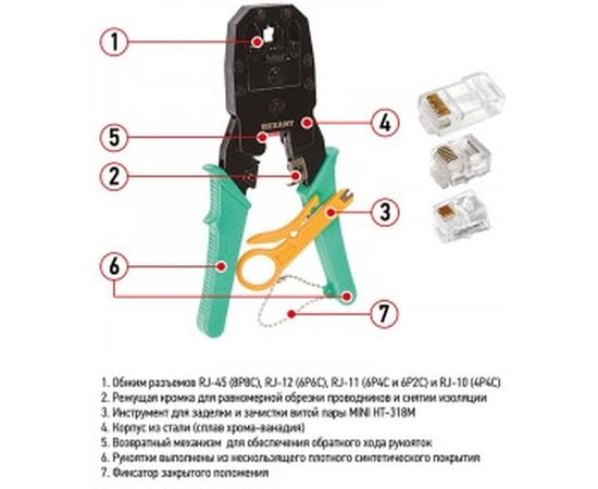 Кримпер для обжима 8P8C / 6P6C / 4P4C /ht-200/, заделка витой пары /ht-318М/ REXANT ht-315 12-3441 – изображение 2