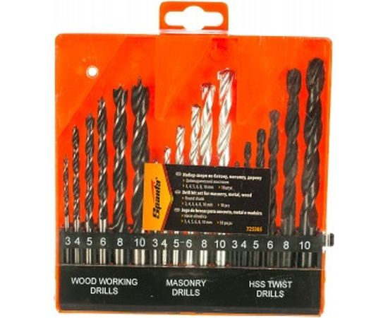 Набор сверл Sparta по бетону металлу дереву 3-4-5-6-8-10 мм 18 шт. пластиковый бокс цилиндрический хвостовик 725305 – изображение 2