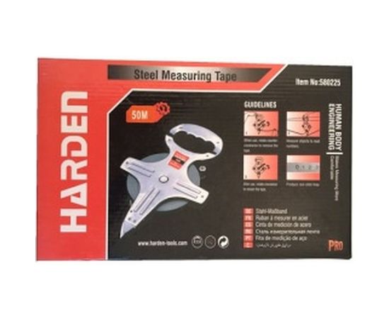 Геодезическая рулетка HARDEN с металлический лентой, открытый металлический корпус, 50м. 580225 – изображение 2