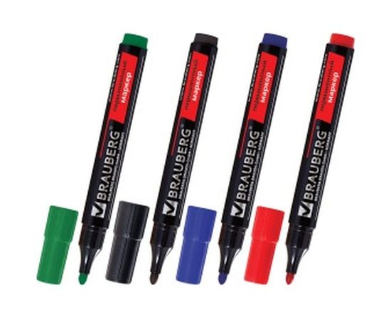 Перманентные нестираемые маркеры НАБОР 4 шт., АССОРТИ, "Contract", без клипа, круглые 3 BRAUBERG 150474 