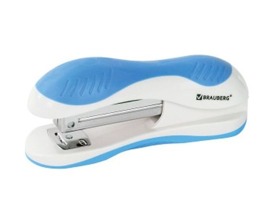 Степлер №24/6, 26/6 BRAUBERG JET, до 20 листов, эргономичный, бело-голубой, 227760 