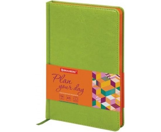 Недатированный ежедневник BRAUBERG Rainbow А5 138x213 мм, кожзам, 136 л, зеленый 111669 