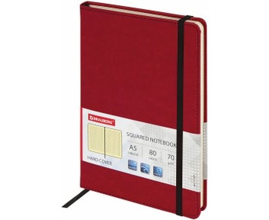 Блокнот BRAUBERG Office А5 148x218 мм, под кожу, резинка, 80 л, красный, 111030 