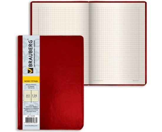 Блокнот BRAUBERG Income А5 148х218 мм, 128 л, гладкий кожзаменитель, клетка, красный, 125209 