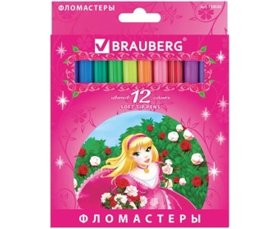 Фломастеры BRAUBERG Rose Angel, 12 цветов вентилируемый колпачок, 150556 