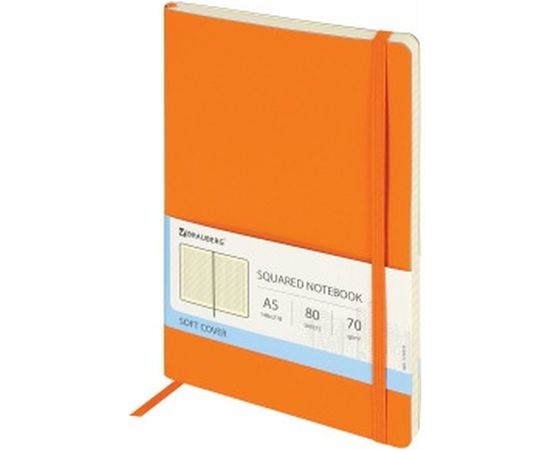 Блокнот BRAUBERG Metropolis Ultra А5 148x218 мм, под кожу, резинка, 80 л, оранжевый, 111019 