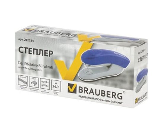 Синий степлер BRAUBERG №24/6, 26/6 Einkommen 222534 – изображение 2