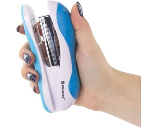 Степлер №24/6, 26/6 BRAUBERG JET, до 20 листов, эргономичный, бело-голубой, 227760 – изображение 4