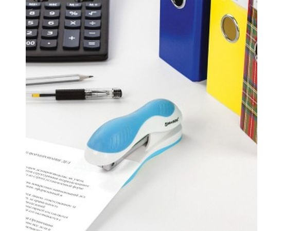 Степлер №24/6, 26/6 BRAUBERG JET, до 20 листов, эргономичный, бело-голубой, 227760 – изображение 8